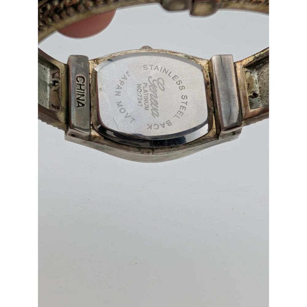 Geneva Platinum Silver Tone Watch Scroll Details‎ Open Cuff Bangle- New Battery